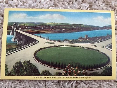 Pennsylvania PA Pittsburgh McKees Rocks Bridge River Vintage Linen Postcard • $3.99