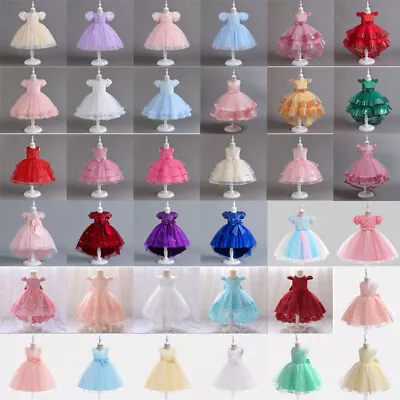 Girls Bridesmaid Dress Kids Baby Flower Bow Princess Party Wedding Tutu Dresses • £12.29