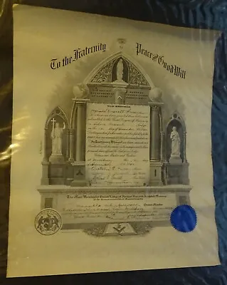 Harold Everett Freeman 1932 Masons Certificate Curtis Chipman Grand Master • $49