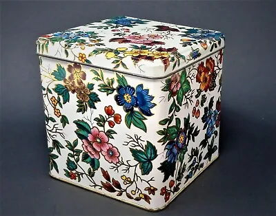 Vintage Floral Daher England Hinge Lid Tin Canister 4 1/8  • $15.99