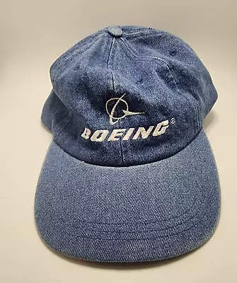 Vintage 90s Boeing Blue Denim Adjustable Baseball Cap Hat ATT Headwear • $15