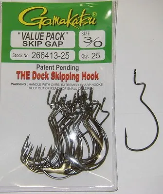 GAMAKATSU SKIP GAP BASS FISHING HOOKS  Value Pack  266413-25 Size 3/0 25 Pk NSB • $17.99