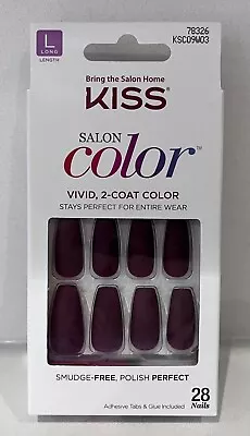 KISS Salon Color Burgundy Matte Long Coffin False Nails 78326 • £7.95