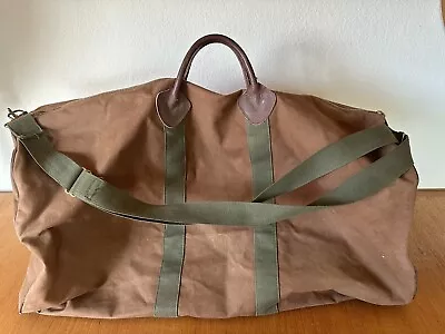 Vintage Large 27  LL BEAN Canvas Leather Camp Travel Duffel Bag USA Talon Zipper • $174.99