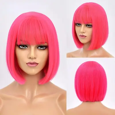 Short Bob Wig With Bangs Synthetic Straight Ombre Heat Resistant Lolita Cosplay • £56.81