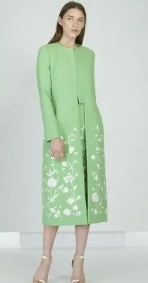 £1216.78 • Buy $6280 NEW Oscar De La Renta 2 PC SET Green White Embroidered COAT + DRESS  XS S