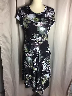 Simply Vera Vera Wang Womens Dress Size Small S Brown Floral Side Pockets Sash • $12.99