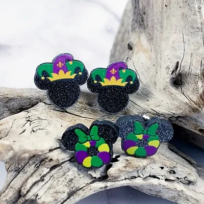 Mardi Gras Stud Earrings Set Of 2 Pairs [Mouse Ears] • $10.99