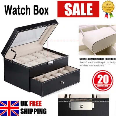 20 Grids Watch Box Jewelry Display Holder Collect Storage Leather Case For Men • £21.47