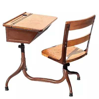 Vintage 1950s Industrial Child's School Desk With Inkwell • $79.45