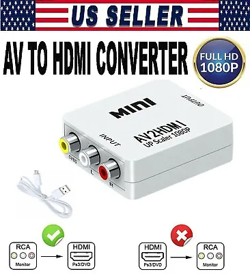 AV To HDMI 1080P Mini RCA Composite Video Converter Compatible TV VHS VCR DVD • $7.99