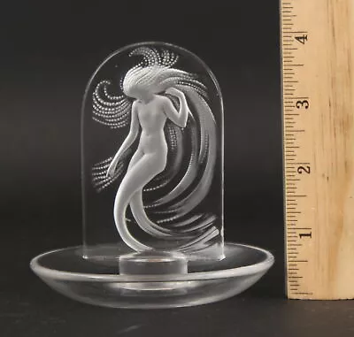 Vintage Signed Lalique France Crystal Nude Mermaid Sculpture Ring Dish NR • $85