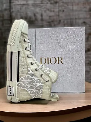Dior Men Shoes B23 White Fabric Top Logo Oblique Lace Up Sneakers Size 9.5 Us • $495