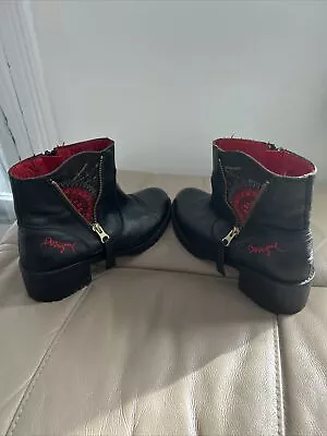 £15 • Buy Black Leather Boots Size UK 5 (38) By Desigual