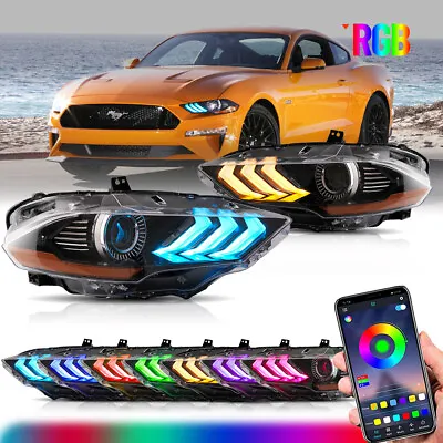 2*RGB Headlights VLAND For Ford Mustang 2018-2022 LED  Front Lamps DRL Set RH+LH • $449.99