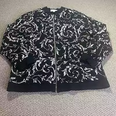 Erin London Womens Jacket Size Large Black Floral Full Zip Long Sleeves Lined  • $23.99