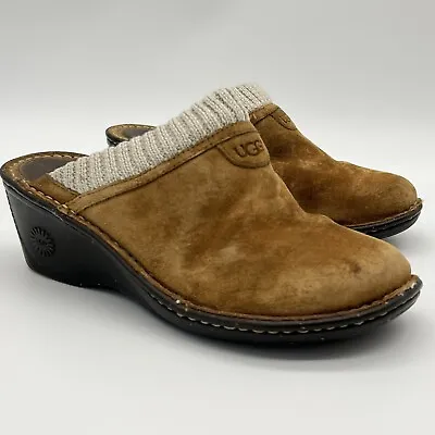 Ugg Women Gael Shearling Lined Slip On Mule Clogs Brown Suede Size 8 US SN 1934 • $29.99