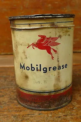 Vintage 1940s Mobilgrease Mobil Oil 1lb One Pound Metal Grease Oil Can - FULL • $49.95