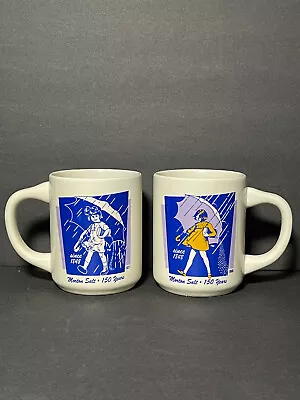 Morton Salt When It Rains It Pours Umbrella Girl Set Of 2 Vintage Coffee Mugs • $9.99