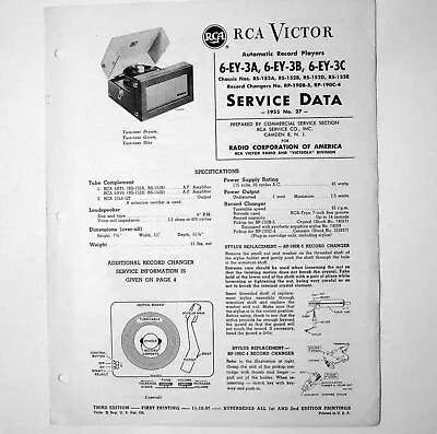 Motorola ® Models 6-EY-3A 6-EY-3B 6-EY-3C Record Player © 1955 Service Manual • $4.70
