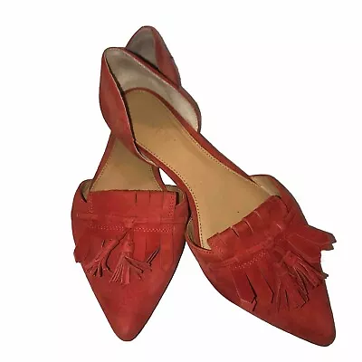 JCrew Suede Tassel Flat Red Orange 8.5 Sadie D’orsay Slip On Casual Shoe • $15
