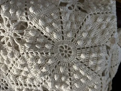 Vintage Hand Crocheted Off White Blanket Bedspread 83 X64  UNUSED • $90