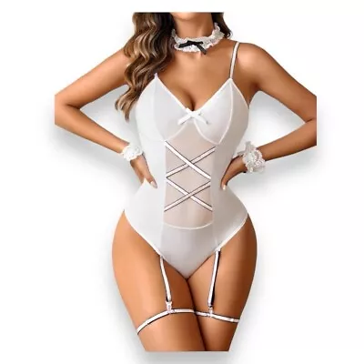 Avidlove Sexy Lingerie Bunny Bodysuit Cosplay Party Costume 3 PC Set White New • $19.99