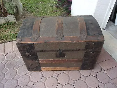 Antique Steamer Trunk Embossed Tin Dome Top • $150