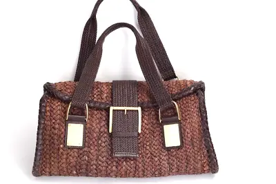 MICHAEL KORS Brown Woven Straw Leather Satchel Bag Purse • $142.99