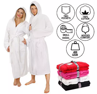 £18.99 • Buy White Hooded Bathrobe 100% Cotton Heavy Towelling Unisex Hospital Gown S - Xxxxl