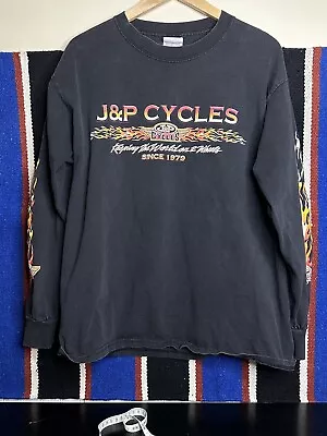 Jp Cycles Biker Tee Flame Sleeves Harley Biker Sz L Faded  • $39.99
