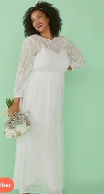 Modcloth Medium Wedding Bridal White Maxi Dress Embroidered Lace Long Sleeve • £38.60