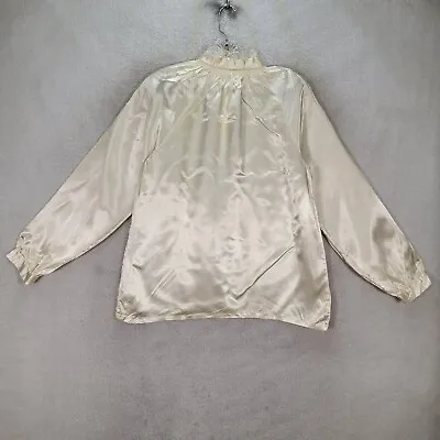 Vtg Unbranded Womens Top Plus Size 16 Ivory Satin High Neck Lace Unique Blouse • $17.95