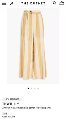 $50 • Buy Tigerlily Amiyah Rikki Yellow Stripe Pants 12 Cotton Wide Leg Pants NWT New $199