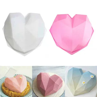 £4.98 • Buy 3D Large Geometric Heart Shape Silicone Mould Chocolate Cake Baking DIY Mold UK