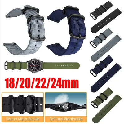 Men Military Canvas Nylon Watch Band Quick Release Two-Piece Strap 18/22/20/24mm • £5.99