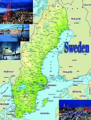 SWEDEN Map Poster Wall Chart - A3 Size - Educational- Teaching - School Type • £4.09