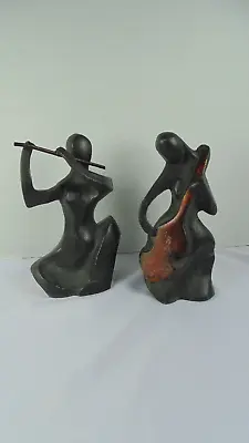 Man Flute Woman Cello Bronze Style Heavy Music Metal Sculptures EUC • $7.19