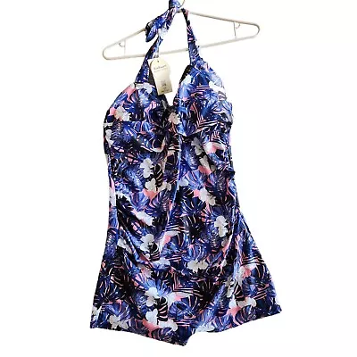 New East Elegant Maternity One Piece Swimwear Blue Halter Women's Size XL • $18