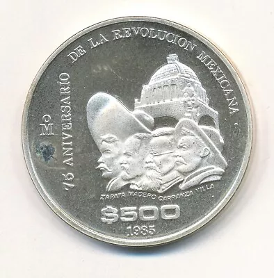 1985 MEXICO PROOF 500 PESOS SILVER COIN 75th ANNIVERSARY 1910 REVOLUTION • $65