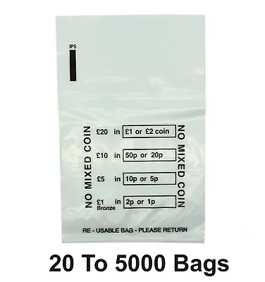 Plastic Coin Bags - Money Bank Bags No Mixed Coins Change  Cash Retail Bag • £49.95