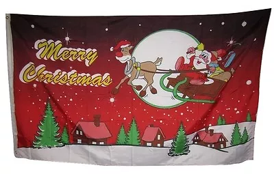 3x5 Merry Christmas Night Red Santa Sleigh Rough Tex Knitted Flag 3'x5' Banner • $12.88