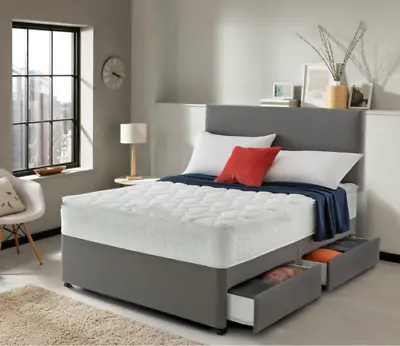 SUEDE MEMORY FOAM DIVAN BED SET WITH MATTRESS HEADBOARD SIZE 3FT 4FT6 5FT King • £249.99