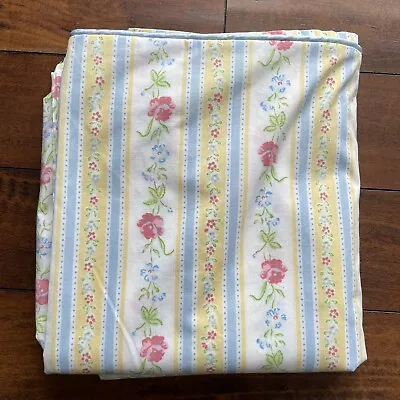 VTG Lady Pepperell Floral Stripe Queen Flat Sheet No Iron Percale Small Trim Rip • $14.99
