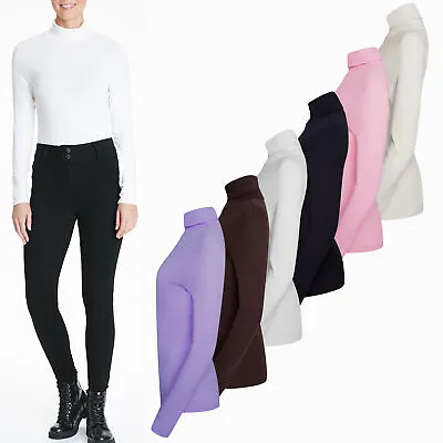 £6.99 • Buy Womens Ladies Jumper Tops Long Sleeve Roll Neck T Shirt High Polo Ribbed Knitted