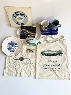 Lot Of Vintage GOODYEAR BLIMP ADVERTISING PLUSH Plate Mugs Tins Totes & More • $39.95