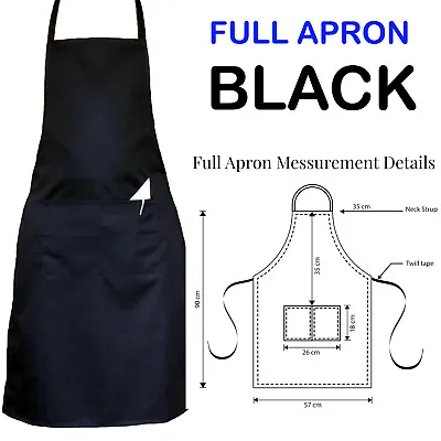 Full Apron With Pocket Professional Chef Waiters Kitchen Black ONE SIZE FITS ALL • £6.99