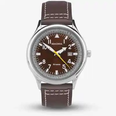 Sekonda Mens Aviator Brown Sunray Dial Leather Strap Watch 3882 • £26