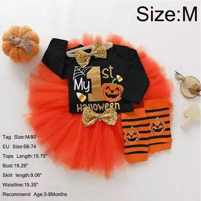 Baby Girl Kids Newborn 1st Halloween Pumpkin Tulle Tutu Dress Costume Outfit Set • £5.82