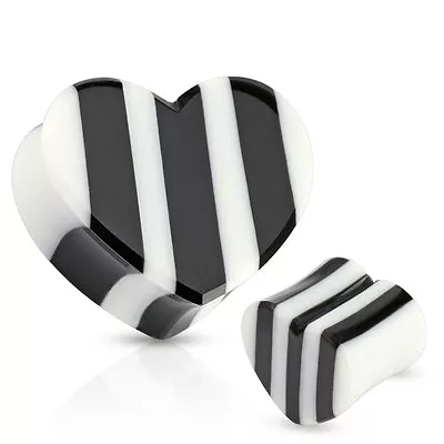 £9.50 • Buy Organic Horn & Bone Heart Shape Ear Plugs Black & White Stretcher Tunnels 